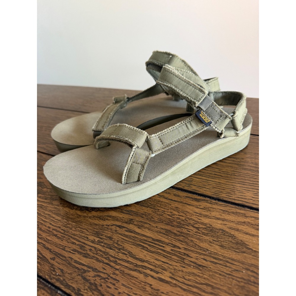 Teva Midform Universal Sandals Women 11 Olive Green Excellent Frayed Canvas